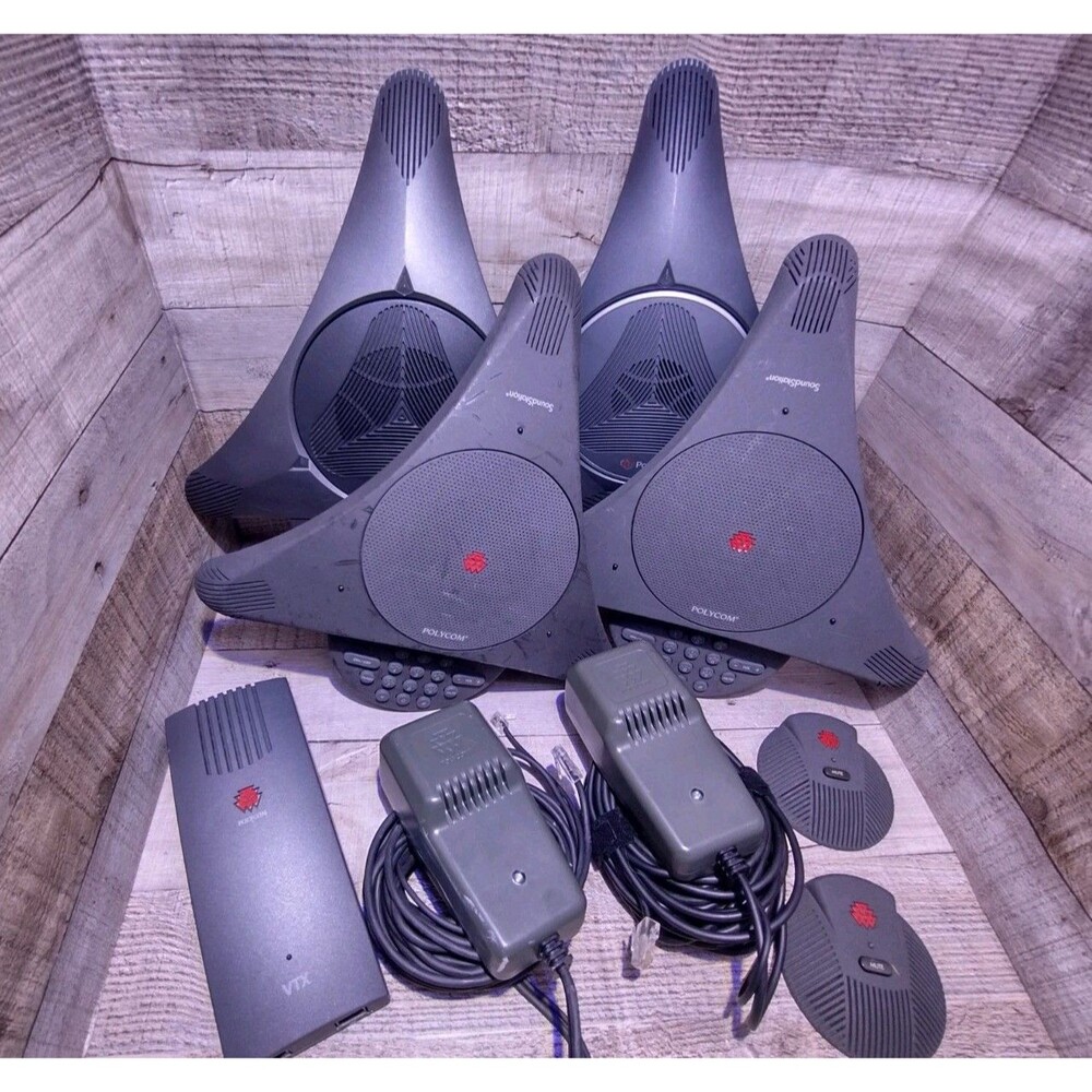 Lot Of Polycom Vtx Phone SoundStation, Vtx, Subwoofer, Remote Microphone, Cables